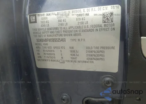 2011 Chevrolet Hhr Lt from USA, damaged, VIN 3GNBABFW5BS525460